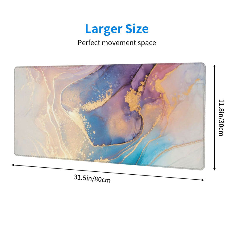[Australia - AusPower] - Gaming Desk Mat for Keyboard and Mouse Large with Stitched Edges, XXL XL Desk Pad Non-Slip Base, Long Mouse Pad for Gamer, Office, Home, Decor. 31.5 x 11.8 inch, Gilt Marble 