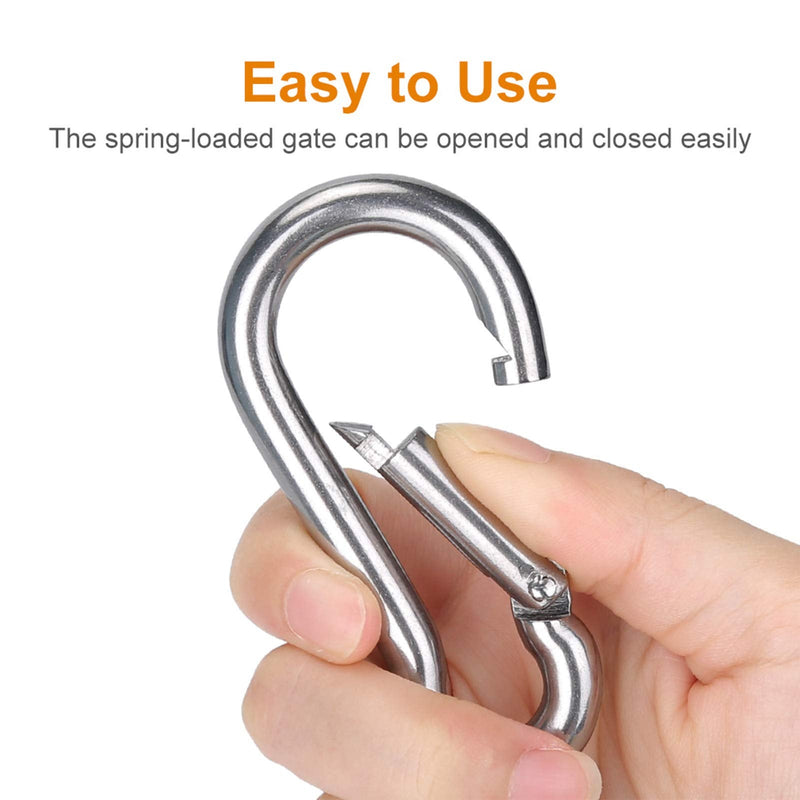 [Australia - AusPower] - 6PCS Spring Snap Hooks Carabiner- 304 Premium Stainless Steel Heavy Duty Carabiner Clips Assorted Sizes (2, 2.36, 3.15 inch) for Camping, Fishing, Hiking, Traveling, Backpack, Keychain; Silver 