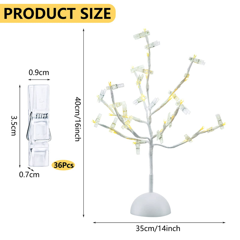 [Australia - AusPower] - Desktop LED Tree Light Christmas LED Tabletop Branches Light Fairy Tree Night Light Card Tree Holder with 32 Clear Clips for Display Photos Cards Note Pads, Desk Lamp Decoration (Warm Light) Warm Light 