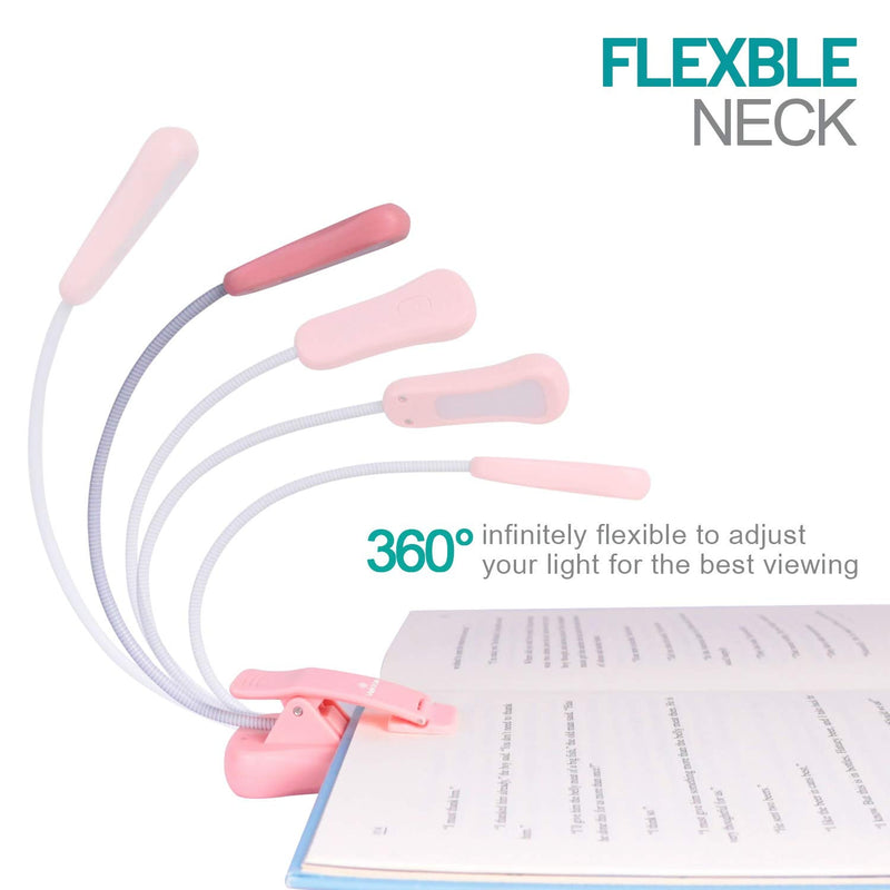 [Australia - AusPower] - Vekkia Rechargeable-Book-Light-for-Reading-in-Bed, 3000K Warm 6 LED 3 Brightness Lamp (Pink) Pink 