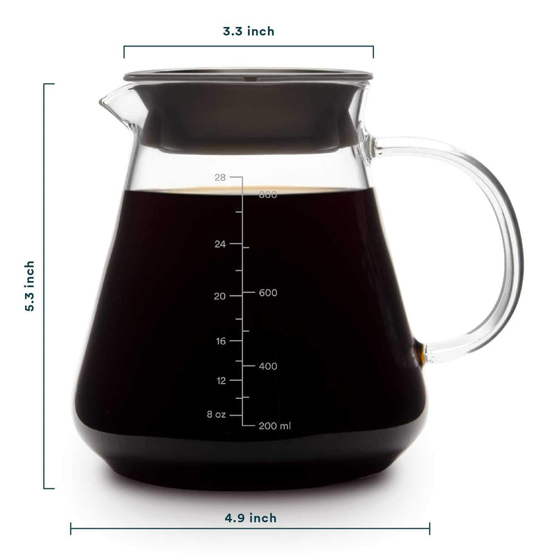 [Australia - AusPower] - Glass Range Coffee Server For Pour Over Coffee & Tea - 800ml/27oz Ovalware Microwave Safe & Heatproof 2.5mm Thick Glass Body 