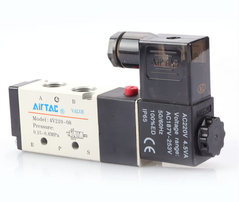 [Australia - AusPower] - Solenoid Valve 1/4"PT Pneumatic AirTAC 4V210-08 Air 12V/24V/110V/220V Single Coil Pilot-Operated Electric 2 Position 5 Way Connection Type (4V210 PT1/4, AC220V) 4V210 PT1/4 