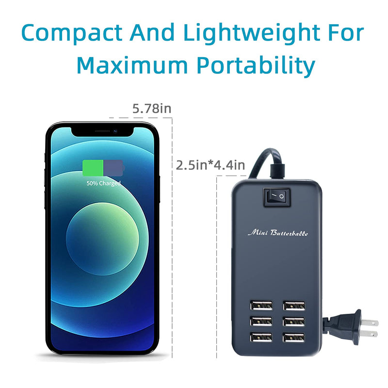 [Australia - AusPower] - USB Charger Station, 6 Port Desktop Charging Station for Multiple Devices, Wall Power Strip with Switch 