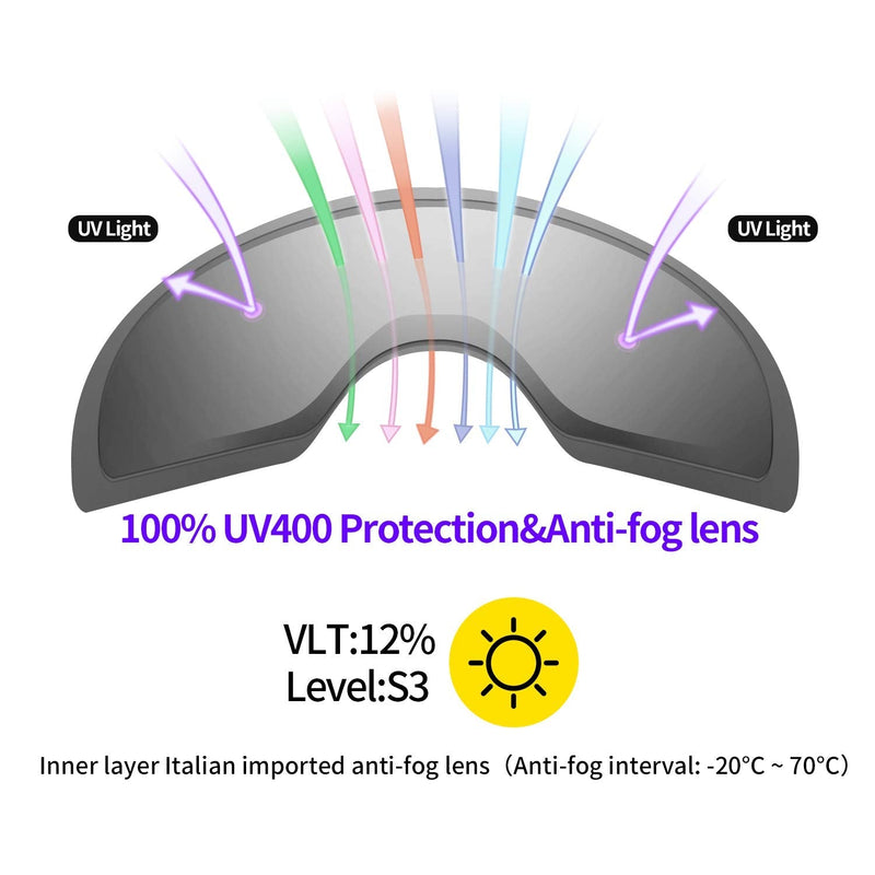 [Australia - AusPower] - Supertrip Snow Ski Goggles Anti-Fog 100% UV Protection Snowboard Skiing Goggles 1-white Frame/Silver Lens(vlt 12%) 