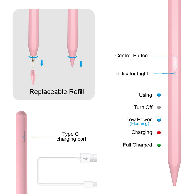 [Australia - AusPower] - Stylus Pen for iPad Air 4th Generation, Pencil for 2018-2021 Apple iPad Pro 11/12.9", iPad 6th/7th/8th/9th Gen, iPad Mini 5th 6th Gen, iPad Air 3rd/4th Gen, Support Palm Rejection & Tilt (Pink) Pink 