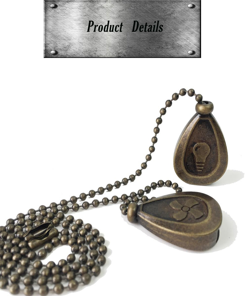 [Australia - AusPower] - OMYZERO 2Pcs Ceiling Fan Pull Chain Set, 12Inches Decorative Fan Pull Chain Pendant Extension, Lighting & Fan Beaded Ball Chain Extender with Connector(Bronze) Bronze 