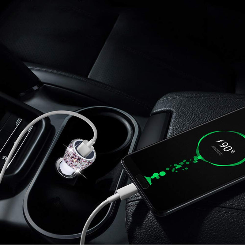 [Australia - AusPower] - Dual USB Car Charger Bling Bling Handmade Rhinestones Crystal Car Decorations for Fast Charging Car Decors Purple for iPhone, iPad Pro/Air 2/Mini, Samsung Galaxy Note9/8/S9/S9+,LG, Nexus, HTC, etc 