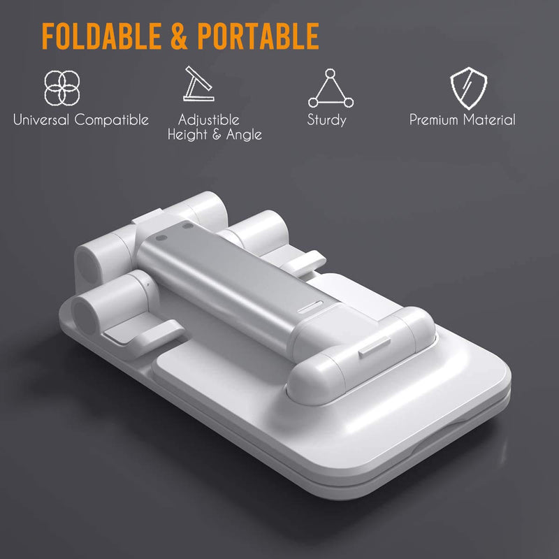 [Australia - AusPower] - airtrot Portable Cell Phone Stand for Desk, Full Foldable Phone Holder with Adjustable Height and Angle Sturdy and Compatible with All Phones, Switch and Tablets (Smaller Than 9.7 inch), White 