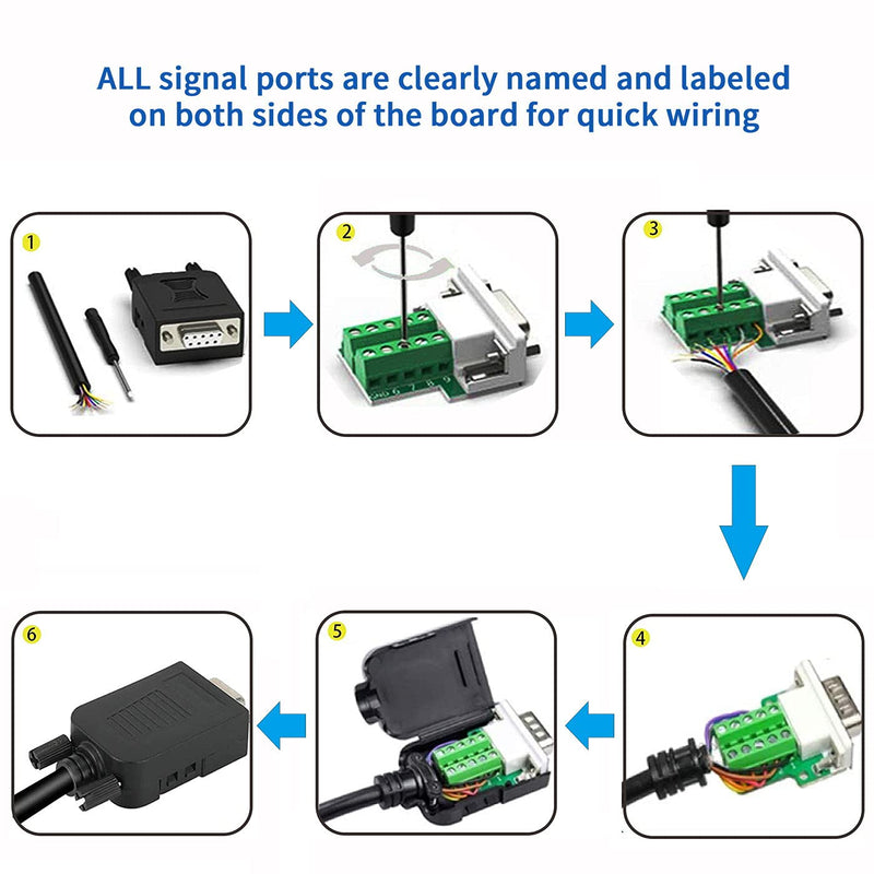 [Australia - AusPower] - DaFuRui 4Pack DB9 Breakout Connector，DB9 Solderless Breakout Board RS232 D-SUB DB9 Male Female Terminal Block with Case and Nut (2-Male + 2-Female +Nut) 2Male+2Female+Nut 
