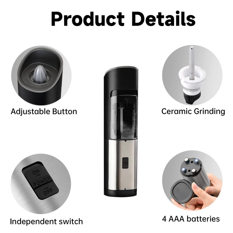 [Australia - AusPower] - Gravity Electric Salt and Pepper Grinder Set Stainless Steel pepper mill with adjustable grinder, battery operated with Blue Led Light, One Hand Operated with Separate Switch Ceramic Grinder (2PCS) 2 PCS 