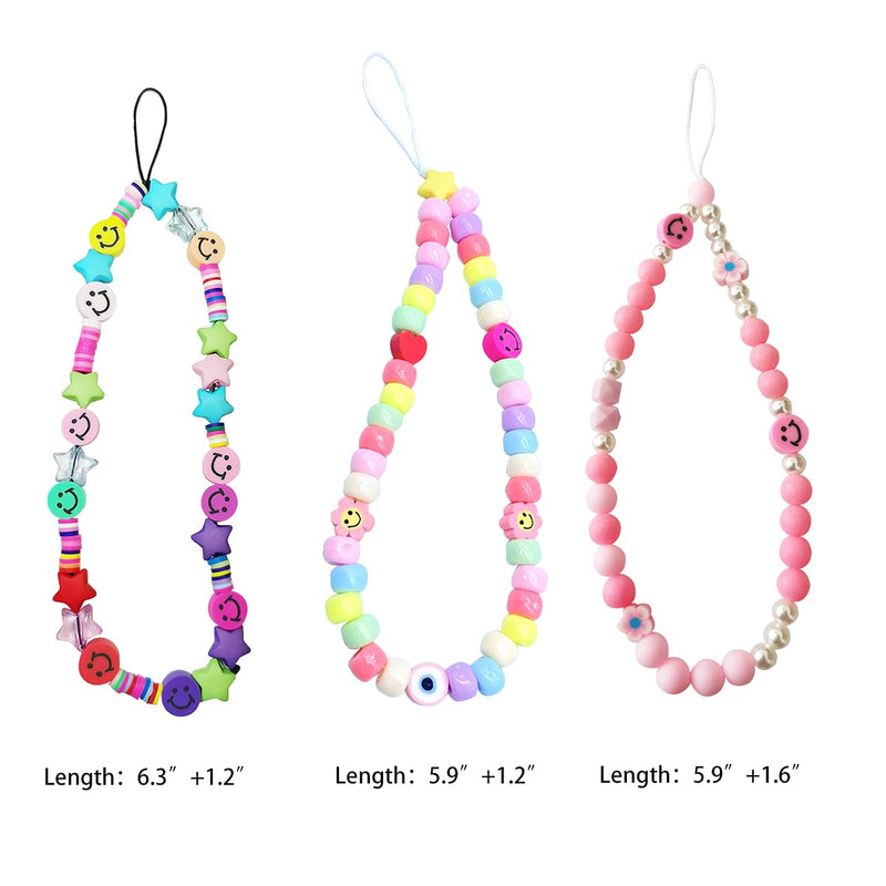 [Australia - AusPower] - Phone Lanyard Wrist Straps Smiley Face Cute Kandi Handmade Rainbow Polymer Clay Acrylic Beaded Phone Charm Decoration Keychain 3PCS (Style 1) Style 1 