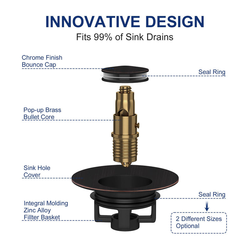 [Australia - AusPower] - Universal Bathroom Sink Stopper, Bathtub Drain Cover, Pop Up Bathroom Sink Drain Strainer with Hair Catcher (Oil Rubbed Bronze) Oil Rubbed Bronze 