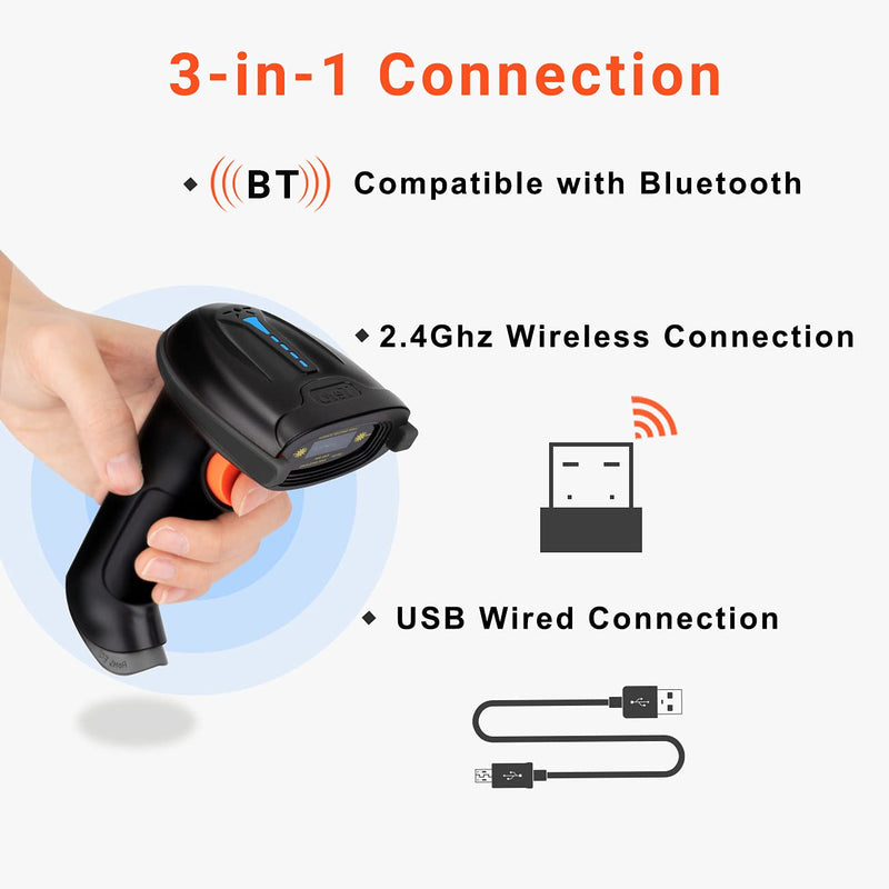 [Australia - AusPower] - Tera Pro 1D Wireless Barcode Scanner 3 in 1 Bluetooth & 2.4G Wireless & USB Wired CCD Cordless 2500 Pixel Bar Code Reader with Battery Level Indicator for Windows Mac Android iOS Model T5100C Black 