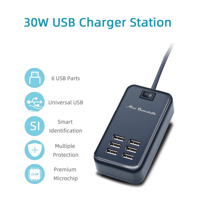 [Australia - AusPower] - USB Charger Station, 6 Port Desktop Charging Station for Multiple Devices, Wall Power Strip with Switch 
