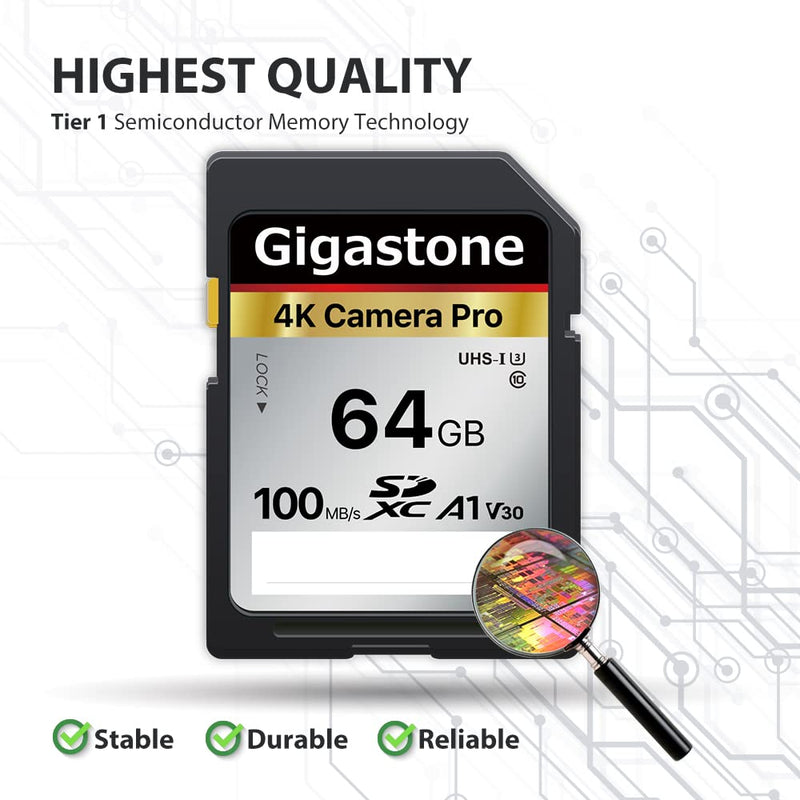 [Australia - AusPower] - Gigastone 64GB 2-Pack SD Card V30 SDXC Memory Card High Speed 4K Ultra HD UHD Video Compatible with Canon Nikon Sony Pentax Kodak Olympus Panasonic Digital Camera, with 2 Mini Cases SD 64GB V30 2PK 