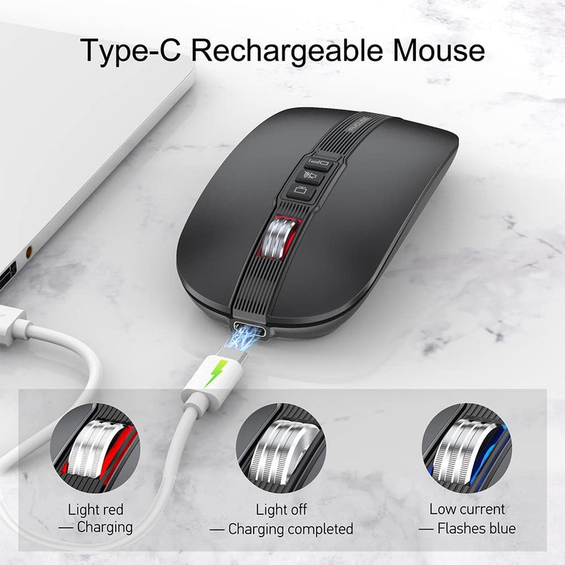 [Australia - AusPower] - FMOUSE Silent Wireless Mouse, Slim Silent Mouse with USB Receiver, Wireless & Bluetooth 5.1 Dual Mode 2400 DPI, Quick Mute & Desktop Return Button, Rechargeable Mice for PC, Laptop, Desktop (Grey) Grey 