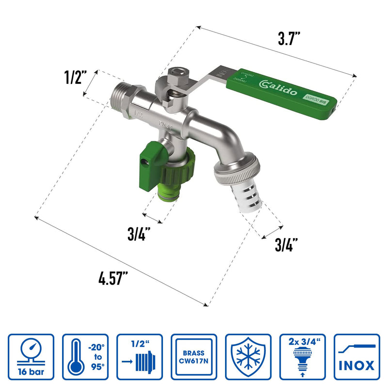 [Australia - AusPower] - Double tap with Outlet Valve | 1/2-inch Water Connection, Lever Type | with Two Individually Lockable 3/4-inch outlets and a Garden Hose Connector 2 x Tap Adapter 