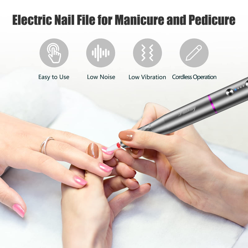 [Australia - AusPower] - Electric Nail Drill Machine Professional,Cordless Electric Nail File for Acrylic Gel Nails,Efile Manicure and Pedicure Kit for Grinding Polishing Trimming(Gray) Gray 