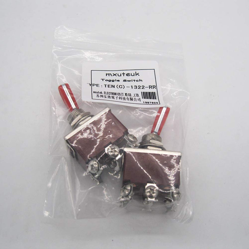 [Australia - AusPower] - mxuteuk 2pcs 16A Toggle Rocker Switch 6 Pins DPDT ON/Off/ON Switch 3 Position 3 Way Heavy Duty 16A 250V 20A 125V with 2 Red PC Wear-Resistant Handle Ten(A)-6310R-A203 6Pin ON/OFF/ON 