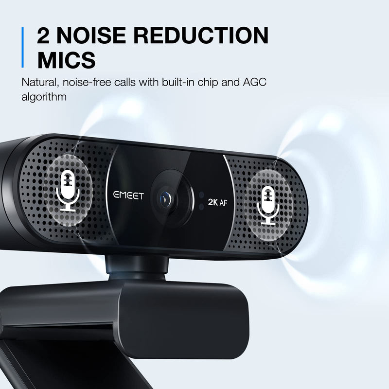 [Australia - AusPower] - EMEET C960 2K Webcam with Microphone, 2K QHD, 2 Noise-Reduction Mics, TOF Autofocus Streaming Webcam with Privacy Cover, Plug&Play USB Webcam for Calls/Conference, Zoom/Skype/YouTube, Laptop/Desktop Black 