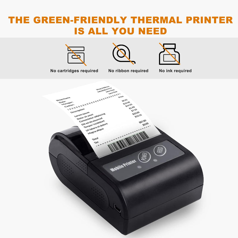 [Australia - AusPower] - Rongta Mobile Bluetooth Receipt POS Printer Mini Portable Direct Thermal Printers 58MM for Business ESC/POS, Compatible with Android/Windows, DO NOT Support Square/iOS/ipad/iPhone, RPP02N (Black) Black 