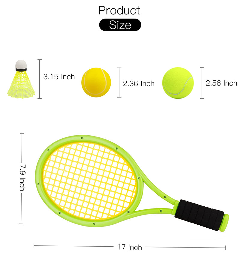 [Australia - AusPower] - Crefotu Kids Tennis Racket,17 Inch Plastic Tennis Racket with 2 Soft Balls,2 Tennis Balls and 4 Shuttlecocks for Kid,Toddler Outdoor/Indoor Sport Play Green&Yellow 