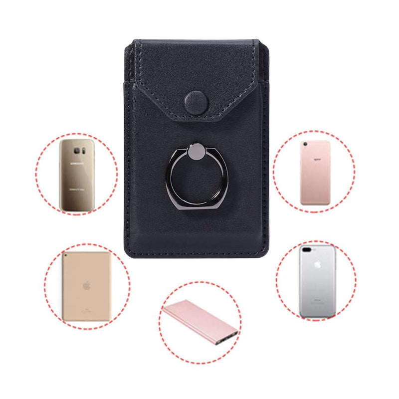 [Australia - AusPower] - YUNCE Ring Stand Stick on Wallet Cell Phone Slim Leather Wallet Stick on Wallet Credit Card RFID Blocking Sleeve Black 