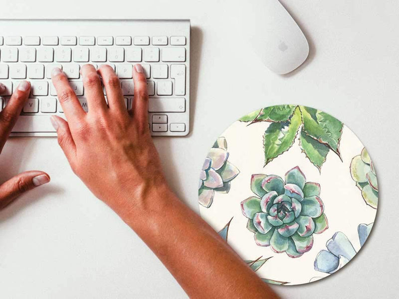 [Australia - AusPower] - QJ CMJ Cute Succulent Cactus Plant Round Mouse pad Gaming Mouse Pad Rubber Round Mouse Mat（7.87inchx7.87inch） 