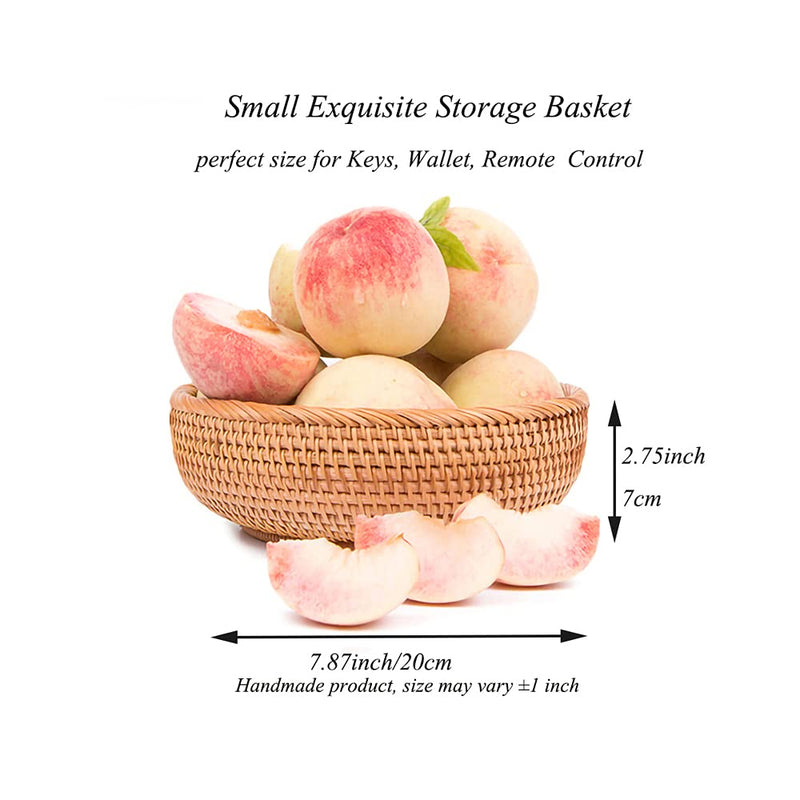 [Australia - AusPower] - Small Round Keys Storage Basket for Entryway Table Tabletop Wicker Catchall Organizer Woven Basket for Keys Wallet Remote Control Cards Crackers Fruit Candy Serving Basket 