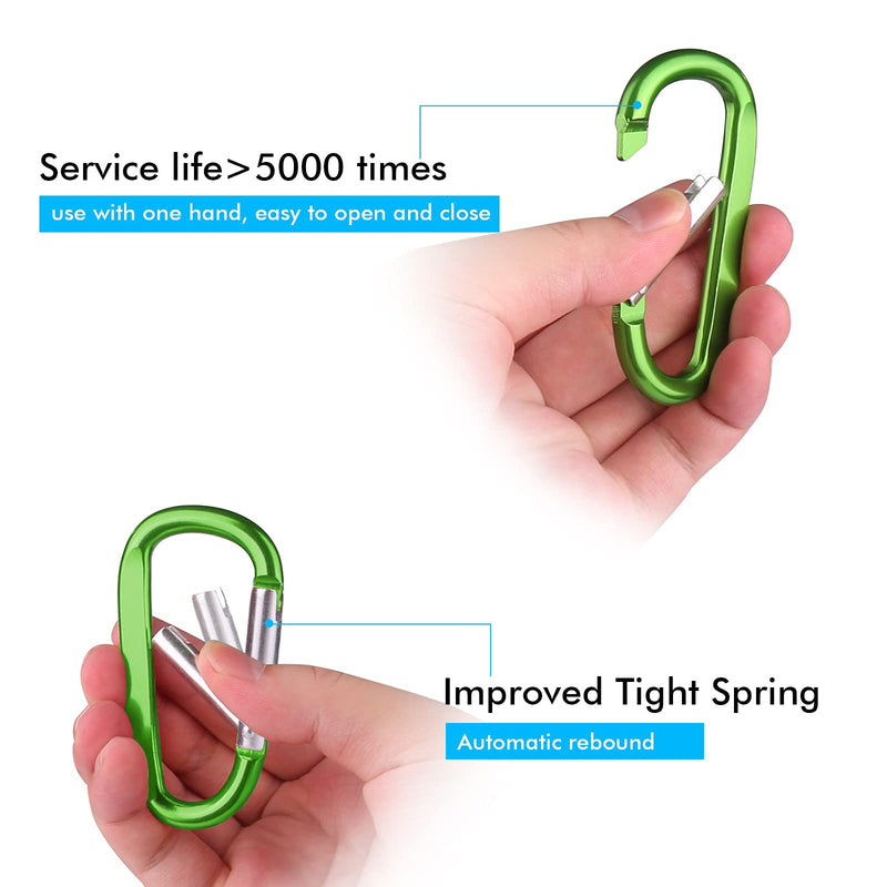 [Australia - AusPower] - 6PCS Carabiner Caribeaner Clip,3" Large Aluminum D Ring Shape Carabeaner with 6PCS Keyring Keychain Hook 2 Blue+2 Purple+2 Green 