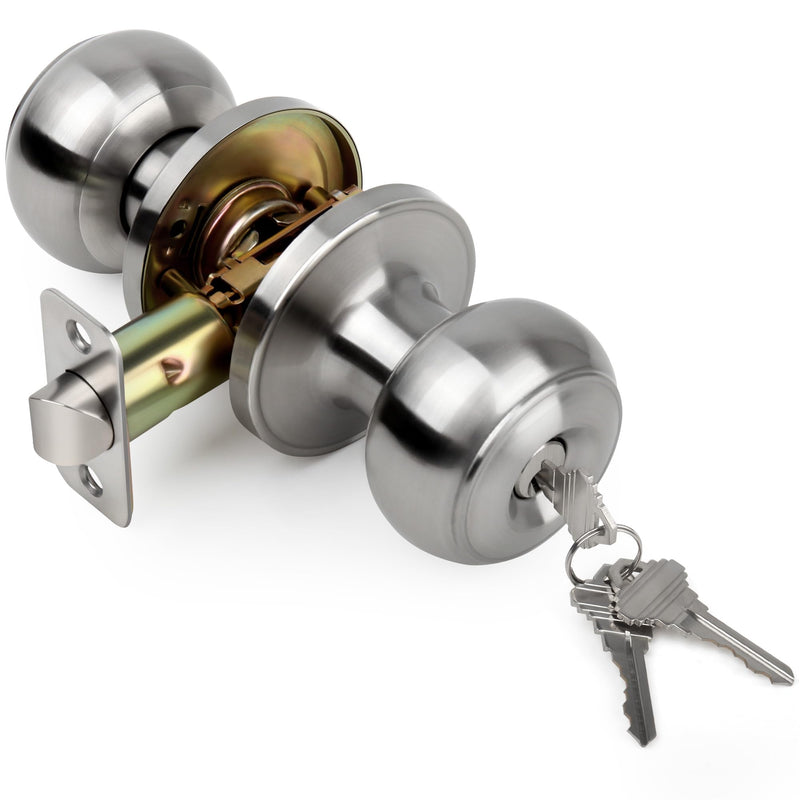 [Australia - AusPower] - Gaurqiah Keyed Entry Door Knob, Flat Ball Interior Door Knob with Lock, Round Exterior Doorknob for Front/Entrance Doors, Stain Nickel Keyed Entry {Stain Nickel} 