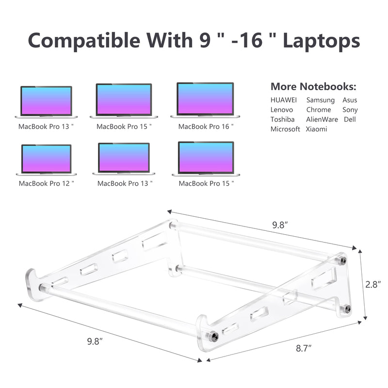 [Australia - AusPower] - QUPIVA Acrylic Laptop Stand for Desk, Clear Ventilated Computer Stand Holder for Desk, Ergonomic Acrylic Sturdy Laptop Riser Compatible with MacBook Air Pro Dell XPS HP Lenovo Thinkpad ASUS 9-16 Inch 