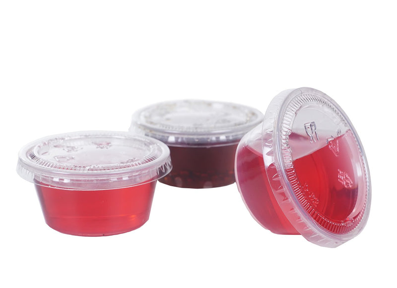 [Australia - AusPower] - TashiBox 200 Pack of 2-Ounce Disposable Plastic Jello Shot Cups with Lids, Souffle Portion Container, 2 oz-200 Sets, Clear 