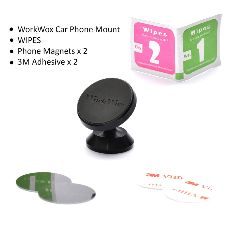 [Australia - AusPower] - Workwox Car Phone Holder, Universal Dashboard Magnetic Phone Mount for Car, 360° Rotatable Hands Free Cell Phone Car Holder for GPS, Adjustable Super Strong Magnet for Samsung, iPhone and All Phones Black 