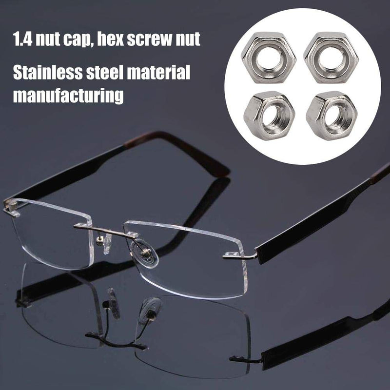 [Australia - AusPower] - 300 Pairs Rimless Glasses Screw, Hex Nuts 1.4 Nut Cap Eyeglasses Repairing Parts, Stainless Steel Sunglass Repair Tool 