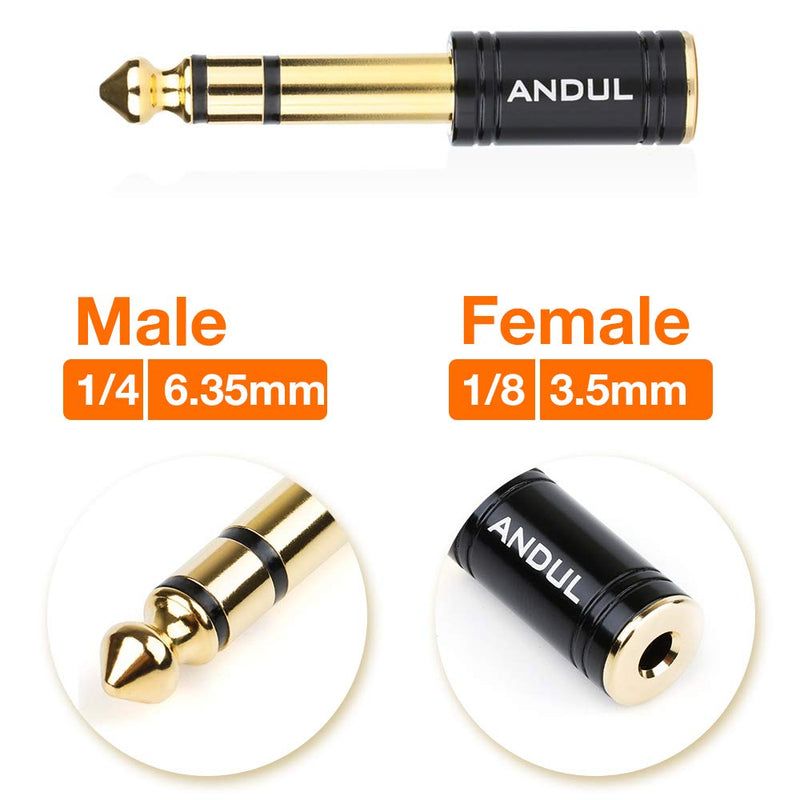 [Australia - AusPower] - ANDTOBO 1/4''(6.35mm) Male to 1/8'' (3.5mm) Female Stereo Audio Jack Pure Copper Adapter for Headphone, Amp , 1 Pack-Black 1/4 Male to 3.5mm Female -1PACK 