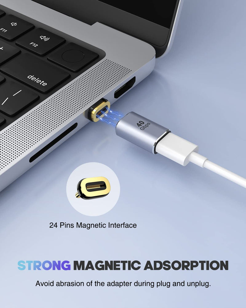 [Australia - AusPower] - MoKo USB C Magnetic Adapter, 2 Pack Magnetic USB C Adapter 24 Pins with PD 100W Fast Charge USB 4 40Gbps 8K 60Hz for Thunderbolt 3/4, MacBook Pro/Air/ROG Ally/Steam Deck/PS5 PSVR 2, Straight 