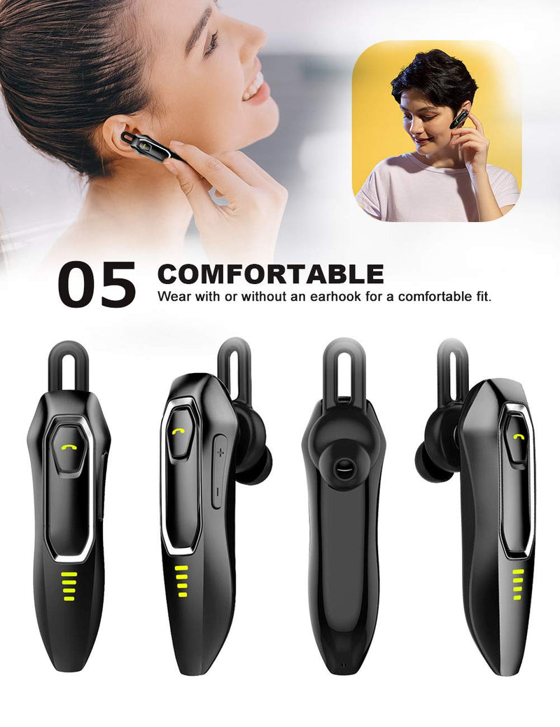 [Australia - AusPower] - Bluetooth Earpiece V5.0, HD Voice Noise Cancelling, 30H Talking Time and 15 Days Long Standby, Built-in 220mAh Battery, Handsfree Wireless Bluetooth Headset for Cell Phone Black 