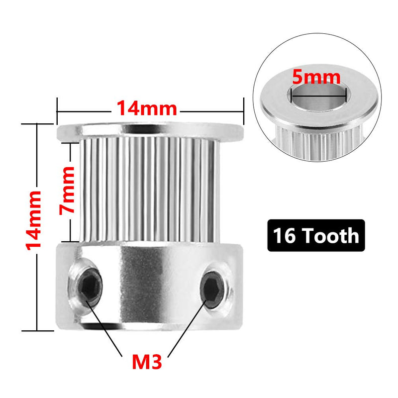 [Australia - AusPower] - Saiper GT2 16 Teeth 5mm Bore Timing Pulley Aluminum Synchronous Wheel for 6mm Belt, Compatible with RepRap 3D Printer Prusa i3 (5pcs) 16T-B5 