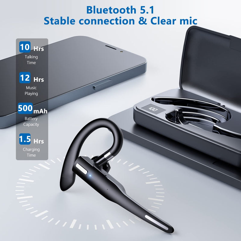 [Australia - AusPower] - Bluetooth Headset, Bluetooth Earpiece CVC 8.0 Noise Canceling with Dual-Mic for Trucker/Business/Office, Compatible with Cell Phone and PC 