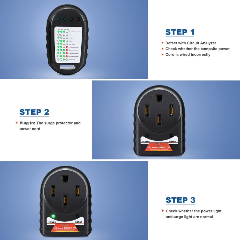 [Australia - AusPower] - RV Surge Protector Smart Kit 50 Amp - RV Surge 50 amp Module with RV Surge Protector Test Module 125/250 Volt Adapter Circuit Analyzer Adapter Plug RV Camper Travel Trailers 