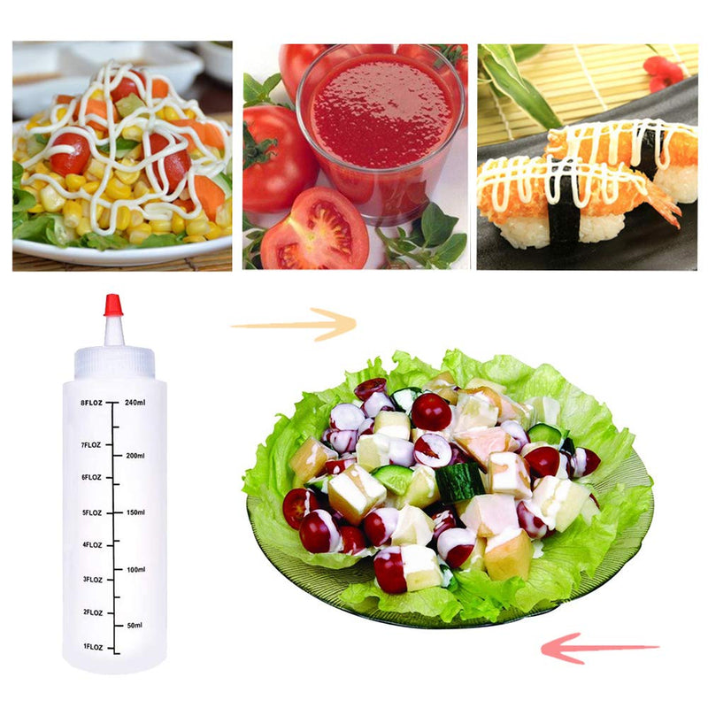 [Australia - AusPower] - 12 Pack 8oz/240ml Plastic Squeeze Bottles,Scale Plastic Squirt Bottle,Polyethylene Durable Plastic with Red Tip Cap and Black Scale for Ketchup,Sauces,Syrup,Dressings,BBQ,Crafts and More 