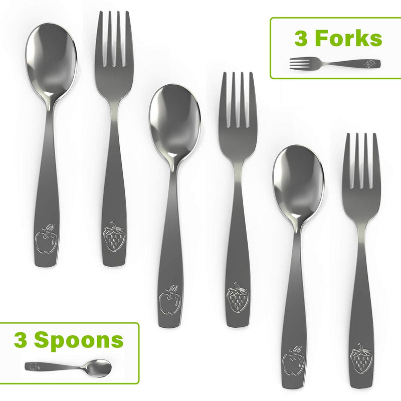 [Australia - AusPower] - Stainless Steel Kids Silverware Set - Child and Toddler Safe Flatware - Kids Utensil Set - Metal Kids Cutlery Set (6 Piece, Stainless Steel) 6 Piece 