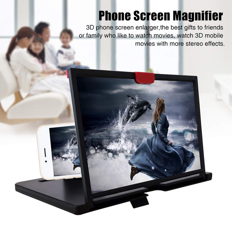 [Australia - AusPower] - Kakalote 12" Screen Magnifier for Cell Phone 3D HD Mobile Phone Magnifier Projector Screen Enlarger Foldable Desktop Phone Stand Holder with Screen Amplifier for Movies Videos Gaming (Black) Black 