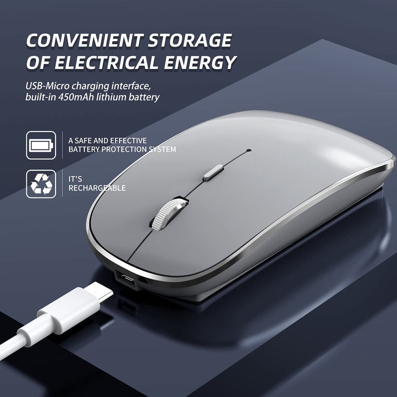 [Australia - AusPower] - Halpilt Wireless Mouse Chargeable Portable Silent Wireless Mouse USB and Type-C Dual Mode Wireless Mouse 3 Adjustable DPI for Laptop, Mac, MacBook, Android, PC (Q23S Grey) 