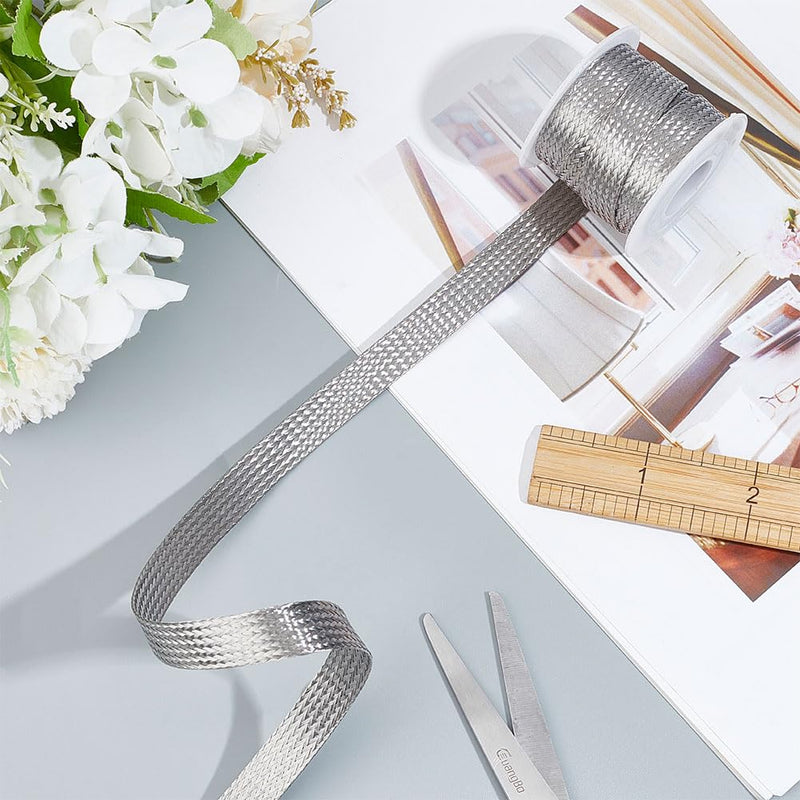 [Australia - AusPower] - UNICRAFTALE 304 Stainless Steel Expandable Braided Cable Sleeve Knitting Scalable Network Ribbon Flat Cable Sleeve Cord Protector Wire Loom Tubing for Protect Cable 4m/roll 