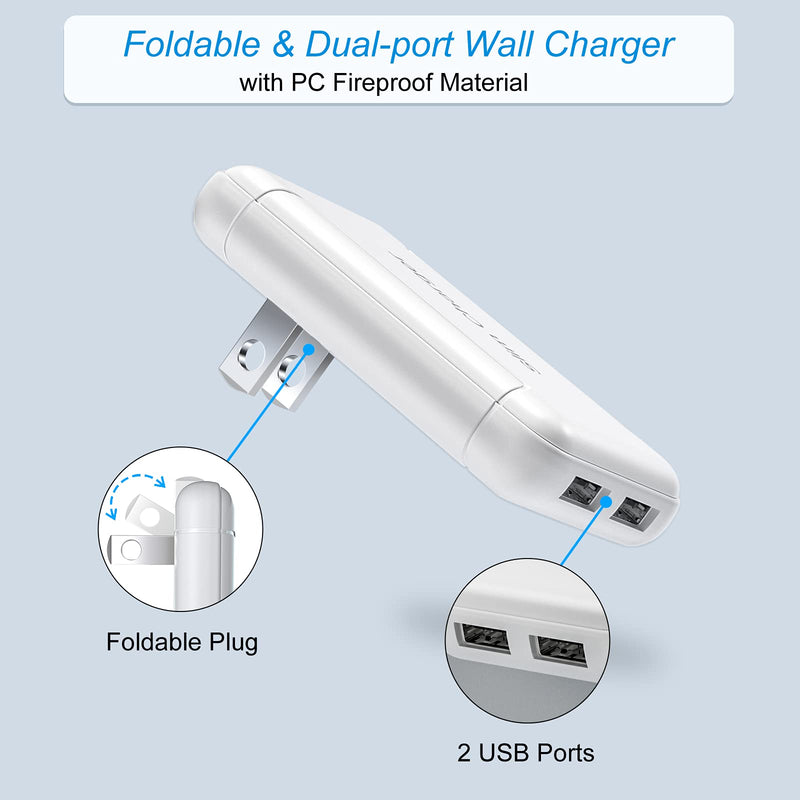 [Australia - AusPower] - Charger Block, OKRAY 3A Dual USB Wall Charger with Foldable Plug, Flat Portable 2 USB-A Ports Phone Charger Fast Charging Blocks Power Adapter Compatible iPhone 11/XS/XR/iPad, Samsung Galaxy (White) White 