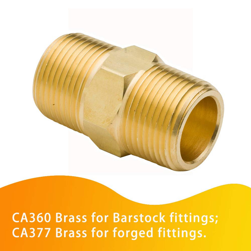 [Australia - AusPower] - Legines Brass Hex Nipple 3/8" NPT Male x 3/8" NPT Male Straight Pipe Connector Fitting 1200psi ( 2 pcs ) 3/8" x 3/8" 
