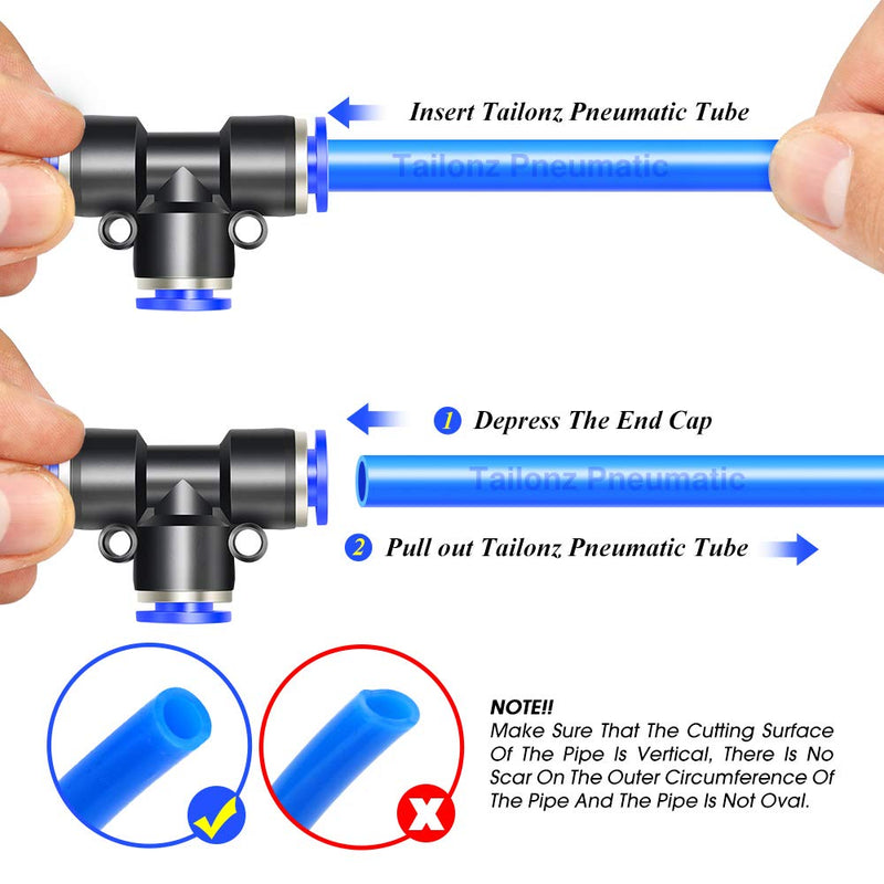 [Australia - AusPower] - TAILONZ PNEUMATIC Blue 3/8 inch OD Tee Plastic Push to Connect Fittings 3 Ways Tube Connect Push Fit Push Lock PE-3/8(Pack of 10) 3/8"OD 