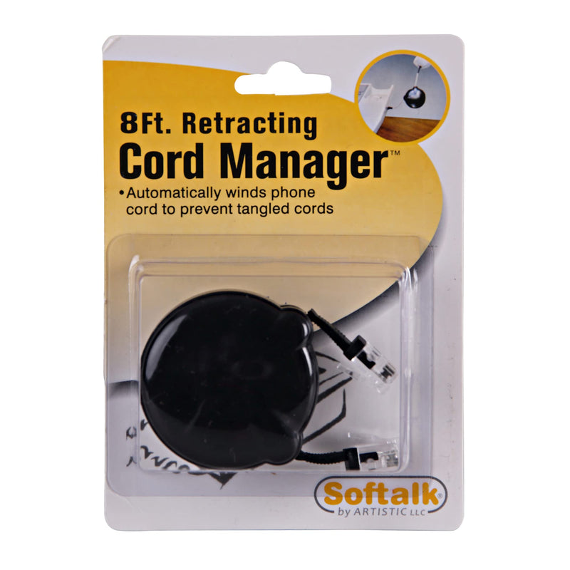 [Australia - AusPower] - Softalk Cord Manager Retractable Phone Cord Detangler Cable for Landlines and Office Telephones, Black, 8 ft 